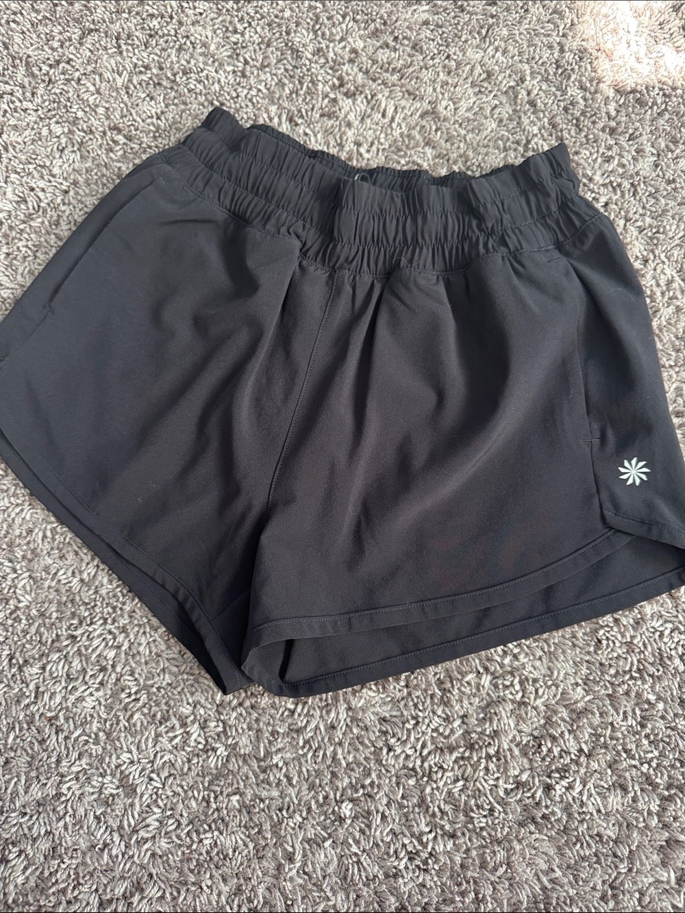 Girls Black Athletic Shorts with Elastic Shirred Waistband